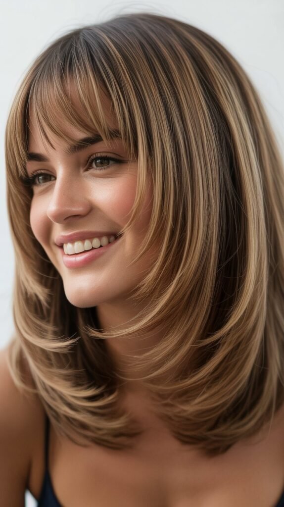 Long Bob with Beachy Layers and Curtain Bangs