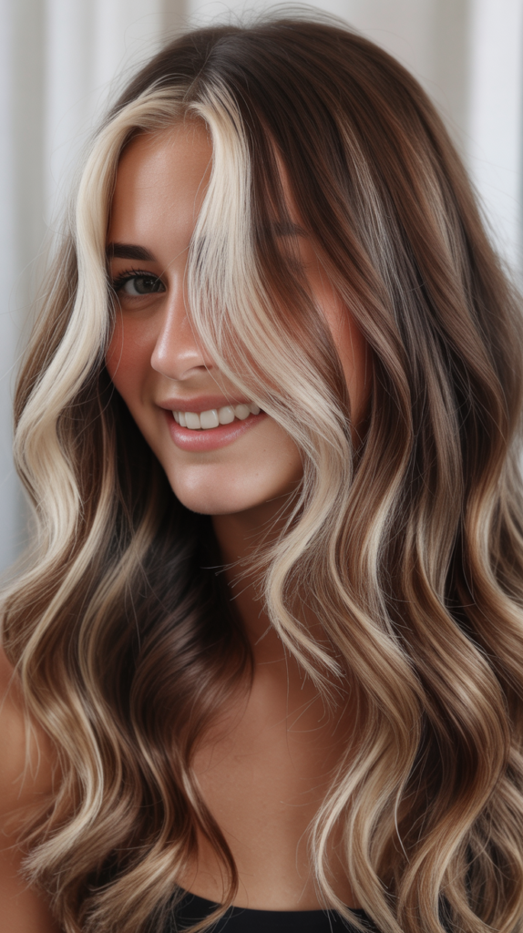 Mushroom Brown Balayage with Icy Blonde Money Piece