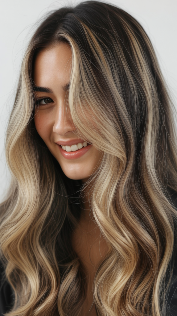 Blonde Balayage with Black Shadow Root