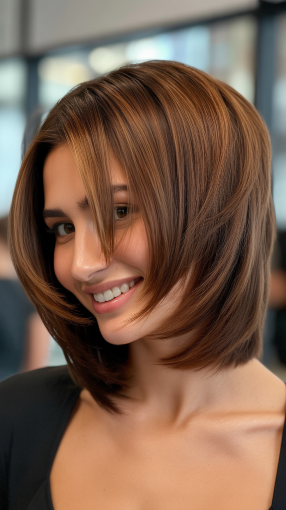 Inverted Bob with Stacked Layers and Glossy Finish