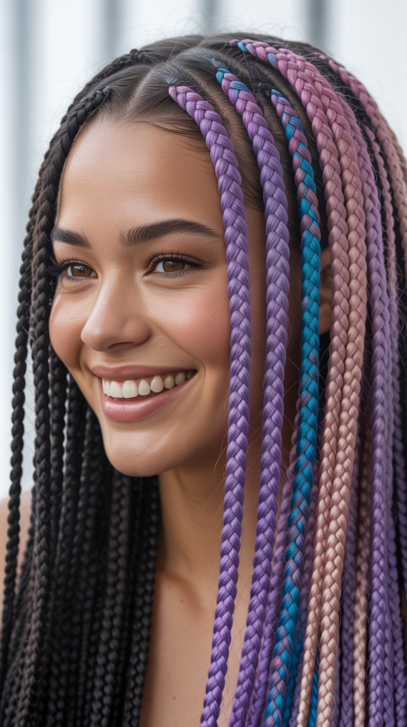 Half Cornrows Half Box Braids with Colored Extensions