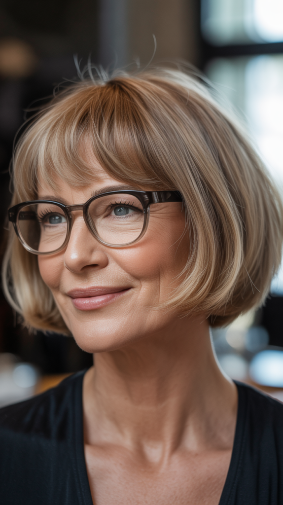 Side-Swept Bangs with Short Bob
