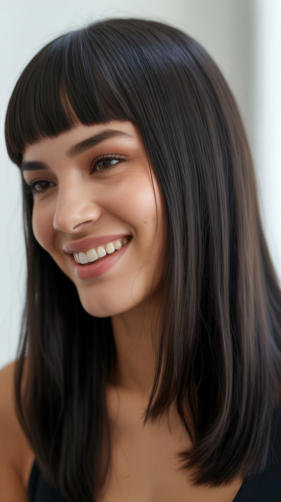  Straight Hair with Blunt Bangs