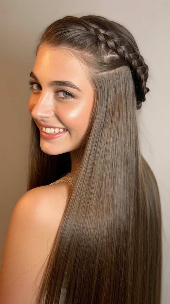 Straight Hair with Side Braid Detail