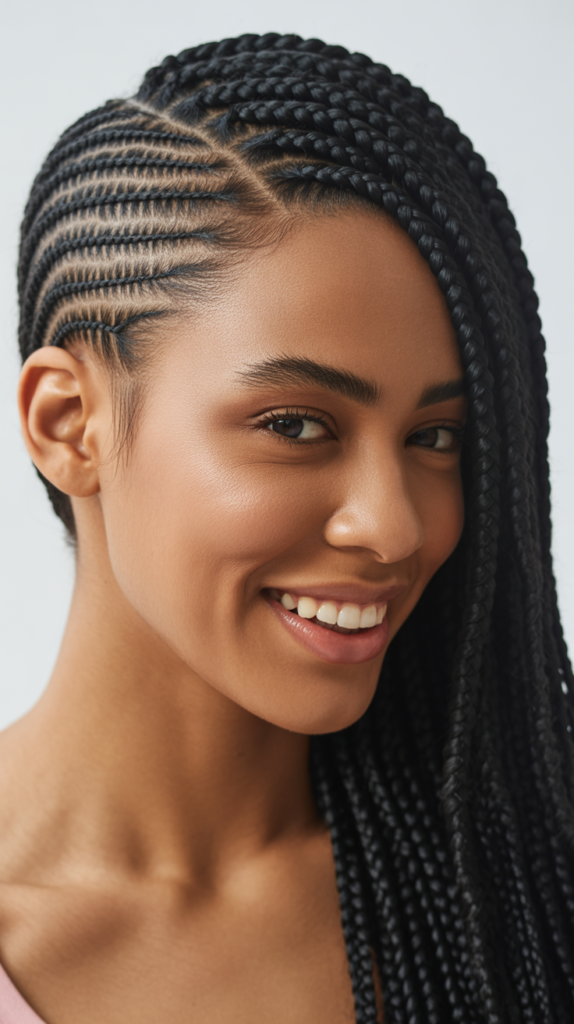 Asymmetrical Half Cornrows Half Box Braids
