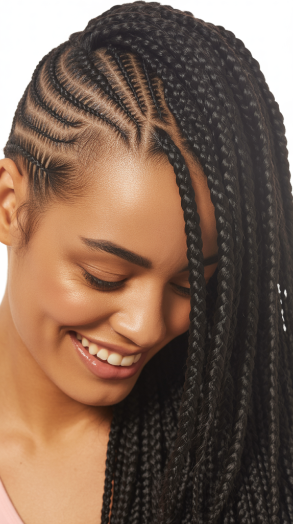 Braided Crown with Half and Half Style