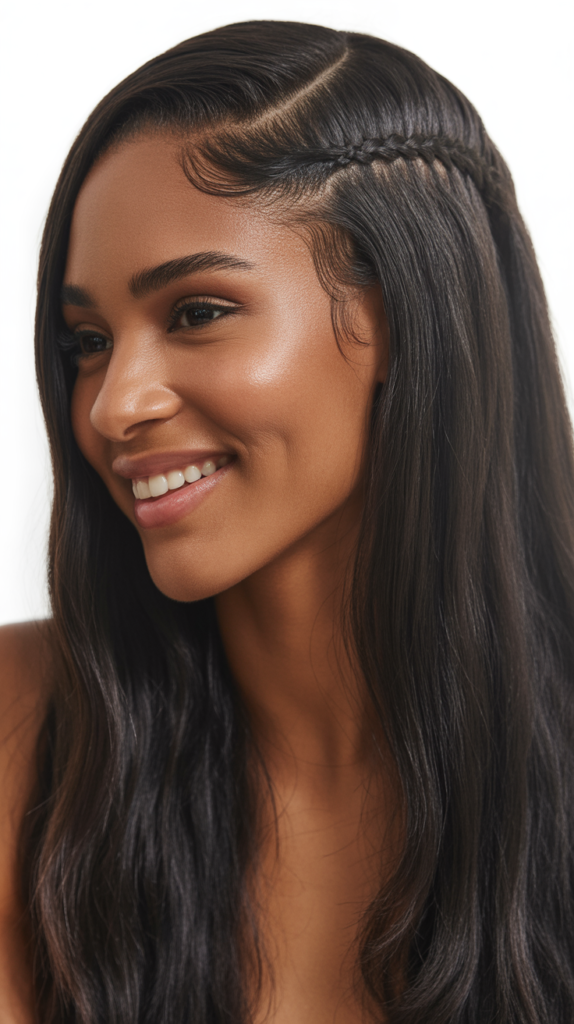 Straight Hair with Side Braid Detail