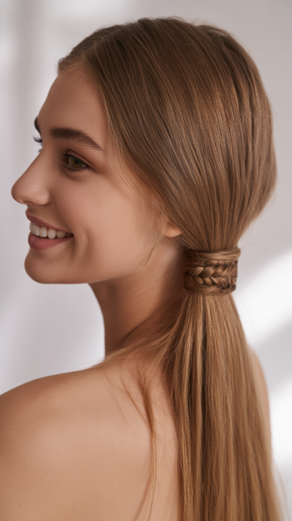 Straight Ponytail with Braided Wrap