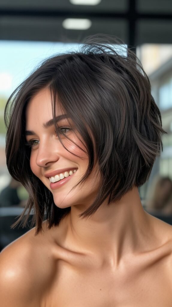 Shaggy Choppy Bob with Side Part