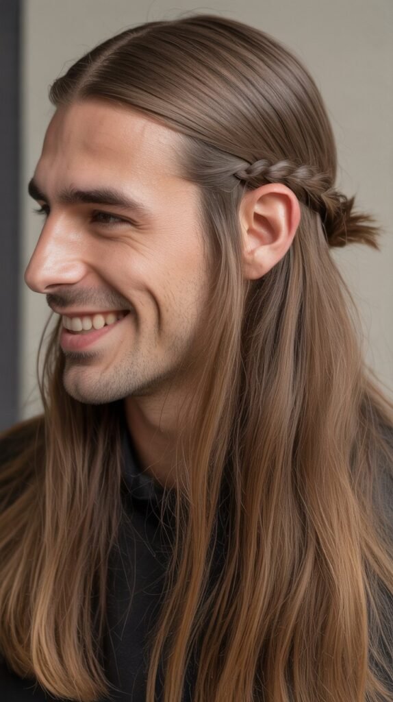 Long Straight Hair with Braided Detail