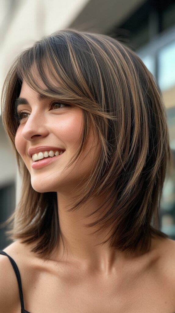 Layered Choppy Bob with Side-Swept Bangs