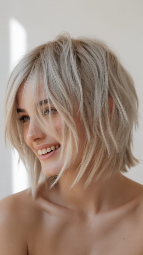 Choppy Bob with Platinum Blonde Color