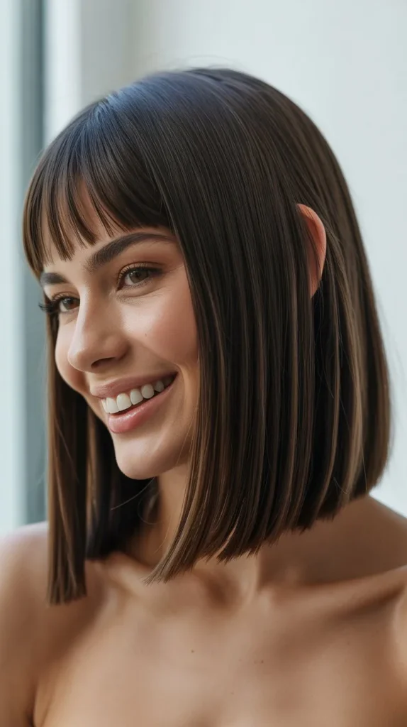 Sleek Long Bob with Middle Part Curtain Bangs