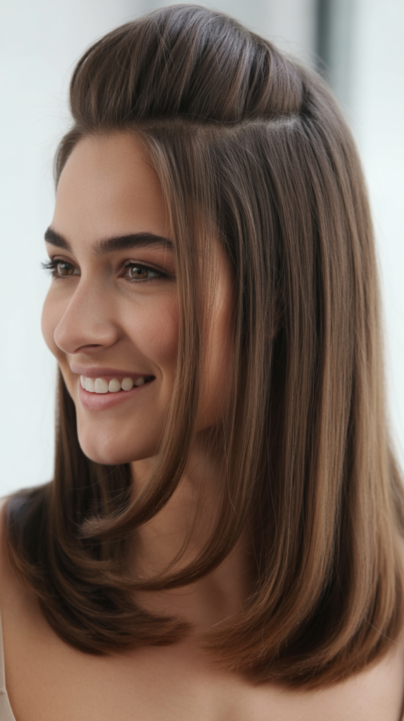 Straight Hair with Deep Side Part and Volume