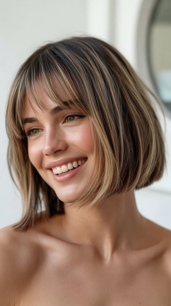Angled Choppy Bob with Curtain Bangs