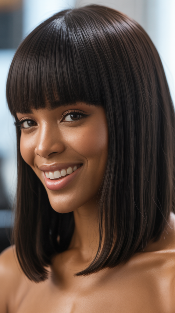  Straight Hair with Blunt Bangs