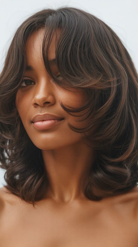 Textured Long Bob with Piecey Curtain Bangs