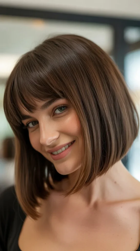 Inverted Lob with Face-Framing Bangs