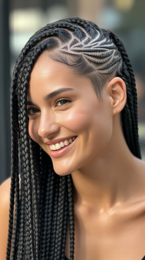 Side Part Knotless Braids with Shaved Design