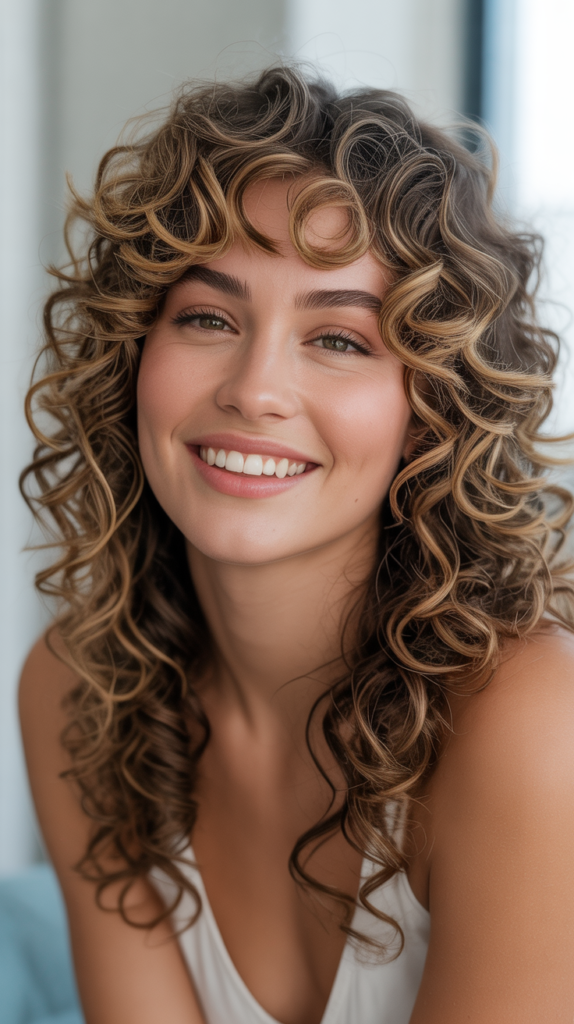 Side-Swept Curly Bangs With Long Layers