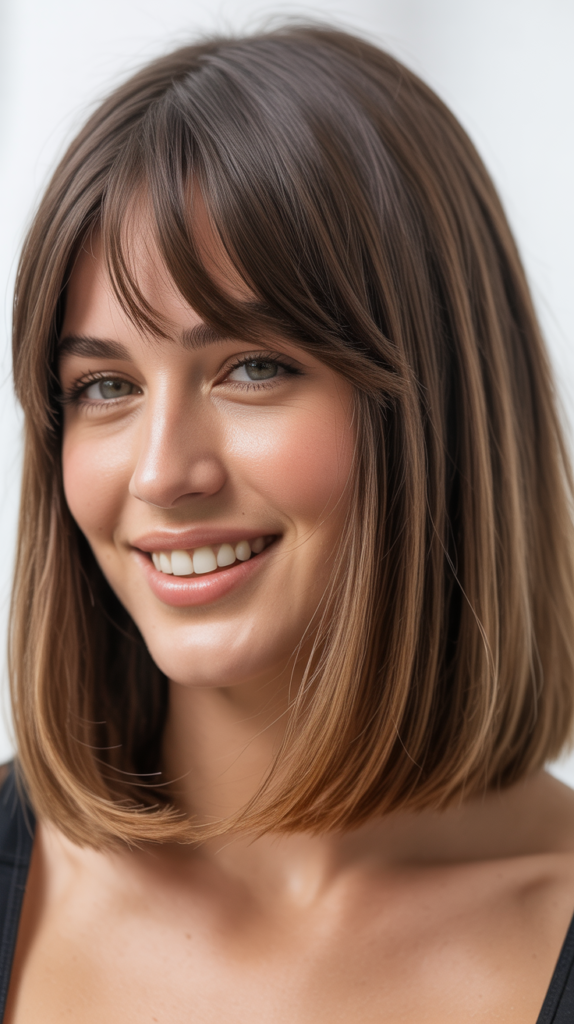 Long Bob with Wispy, Feathered Curtain Bangs