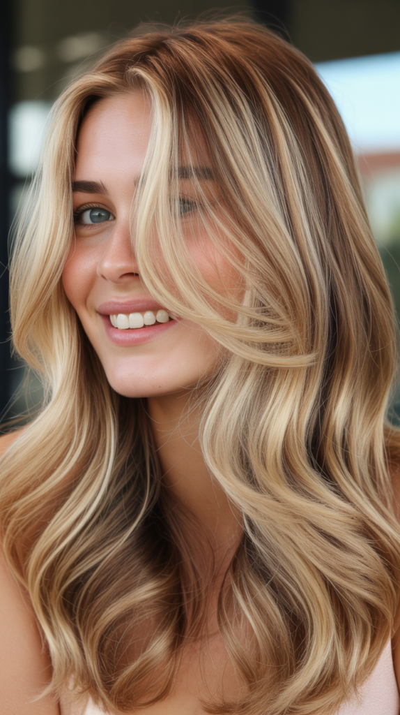 Sun-Kissed Blonde Highlights with Tawny Lowlights