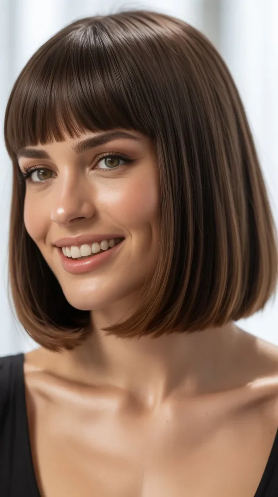 Classic Blunt Lob with Straight-Across Bangs