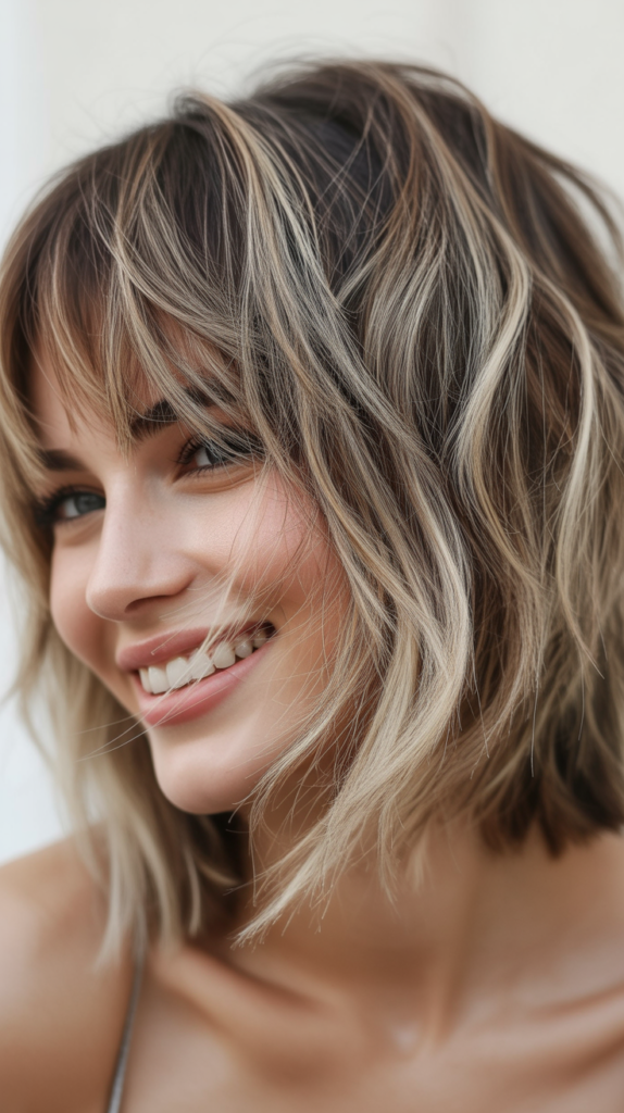 Choppy Bob with Fringe and Platinum Highlights