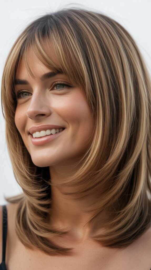 Long Bob with Piece-y Layers and Curtain Bangs