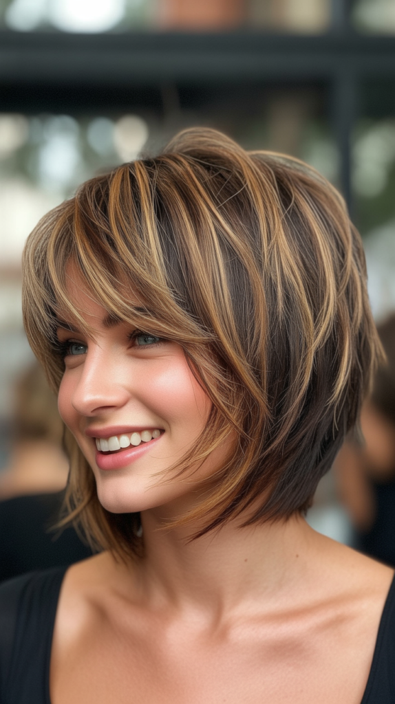 Shaggy Choppy Bob with Highlights and Lowlights