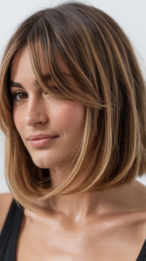  Long Bob with Curtain Bangs and Razored Ends