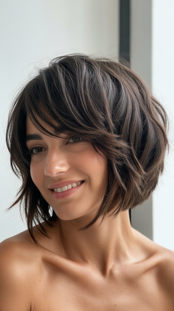 Choppy French Bob with Deep Side Swept Bangs