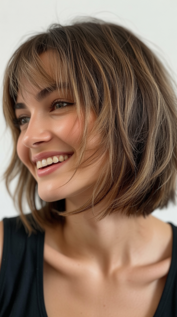 Choppy Bob with Razored Ends and Wispy Bangs