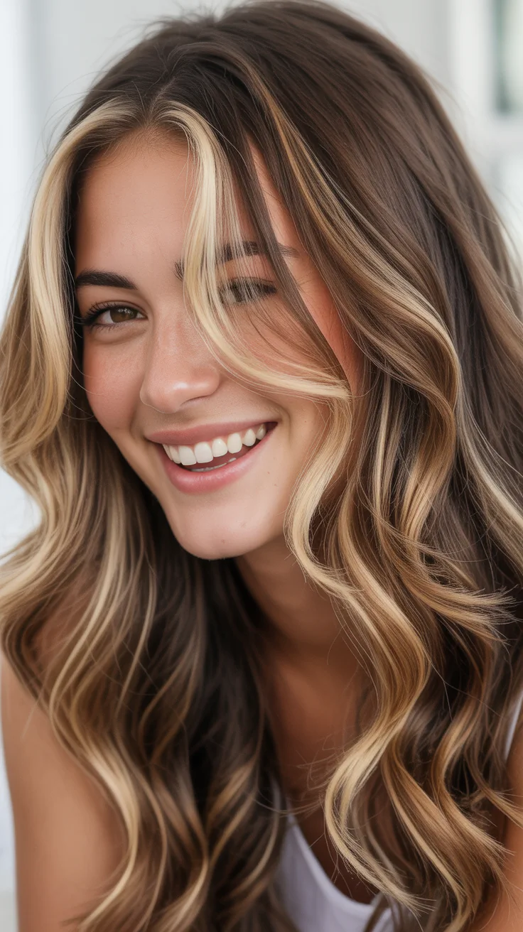 Chic Brunette with Highlights and a Money Piece Styles