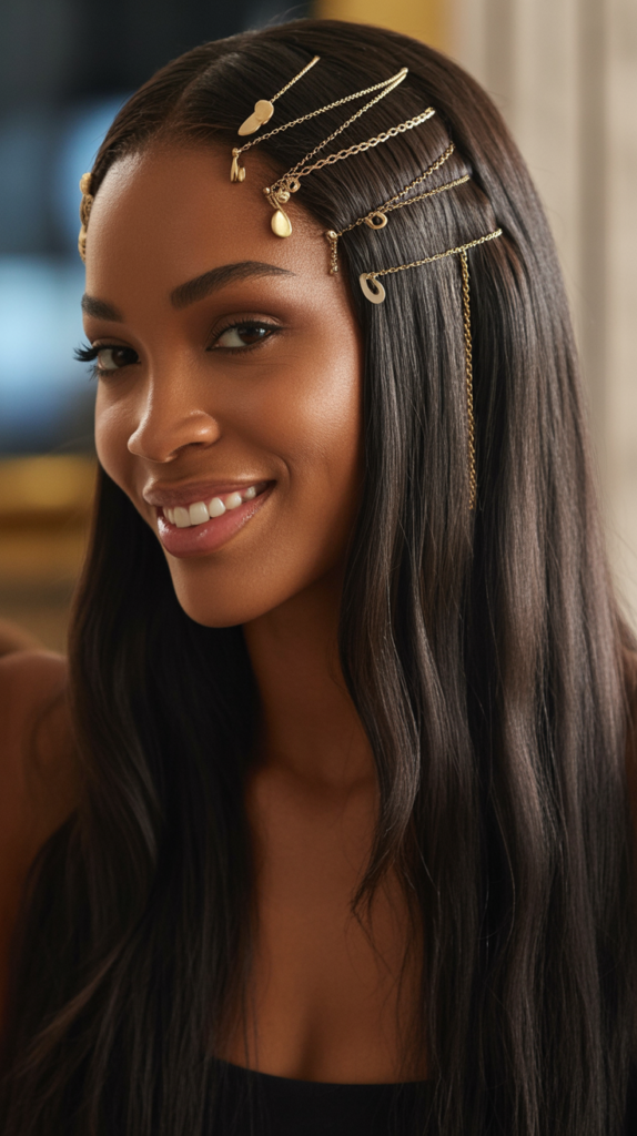 Straight Hair with Gold Hair Jewelry