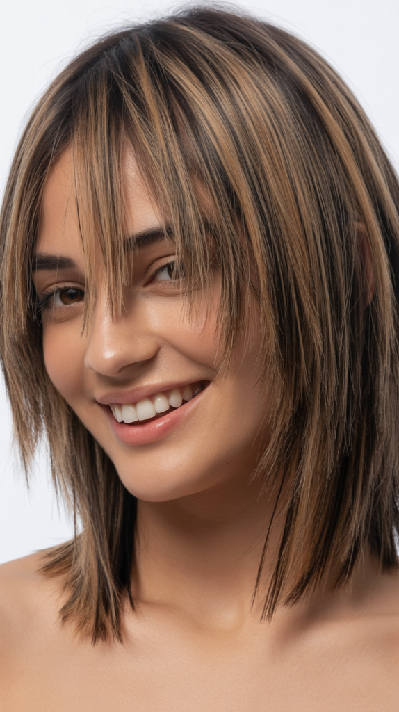 Choppy Lob with Razored Bangs