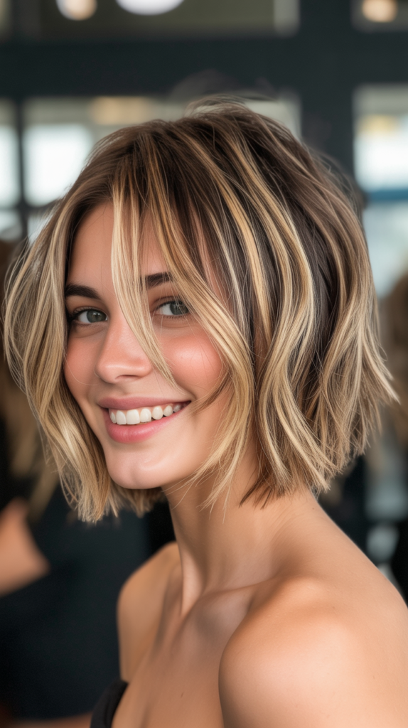 Textured Choppy Bob with Honey Blonde Balayage