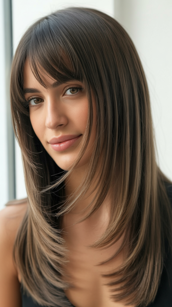 Curtain Bangs with Long Straight Layers