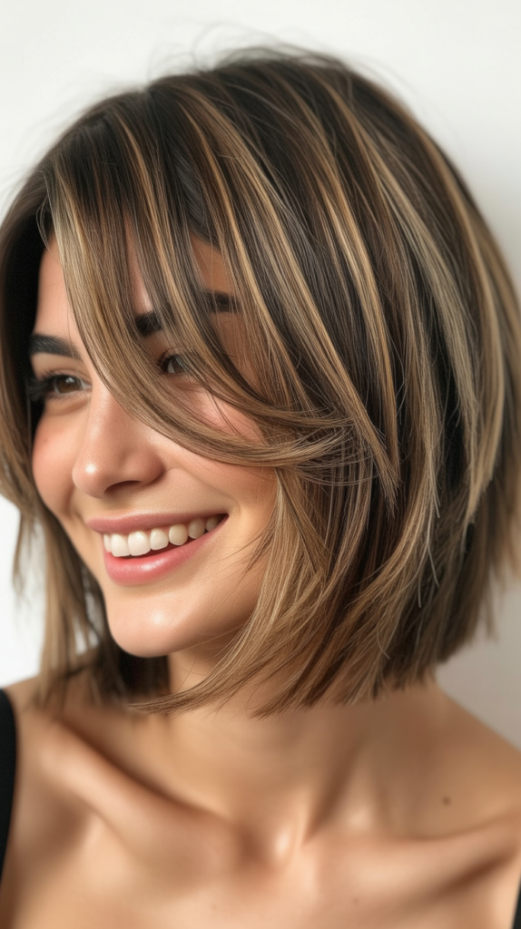 Chin-Length Choppy Bob with Mushroom Brown Balayage
