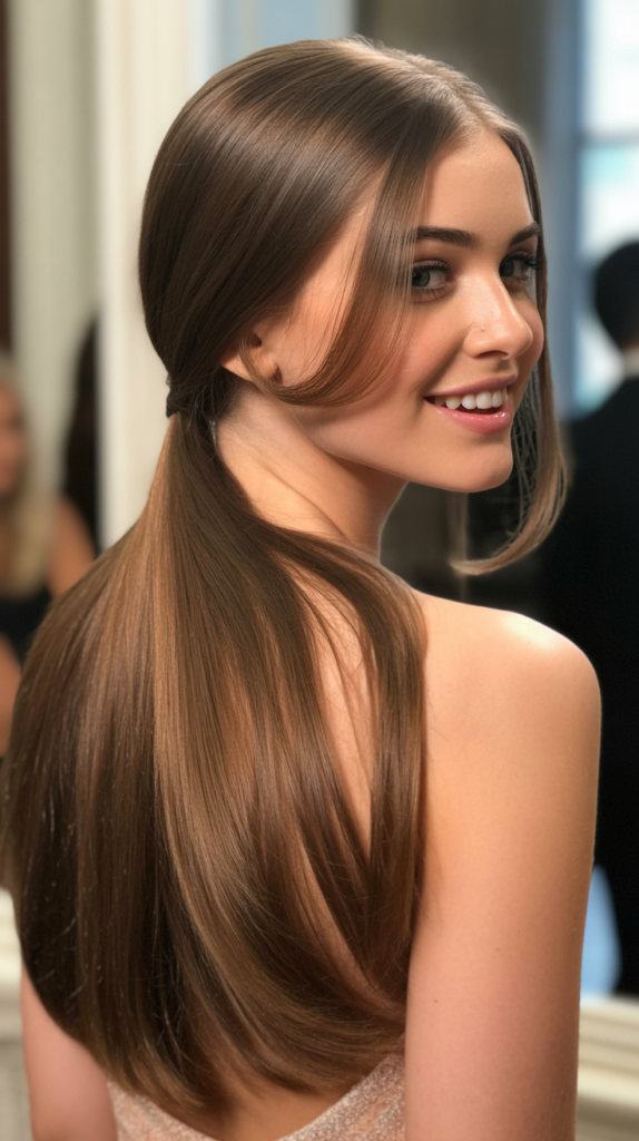 Straight Hair with Low Ponytail