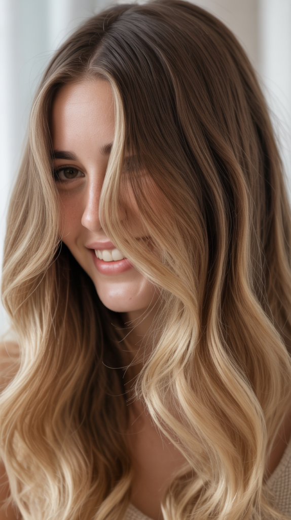 Layered Long Bob with Face-Framing Curtain Bangs