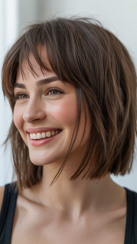 Choppy Bob with Internal Layers and Full Bangs