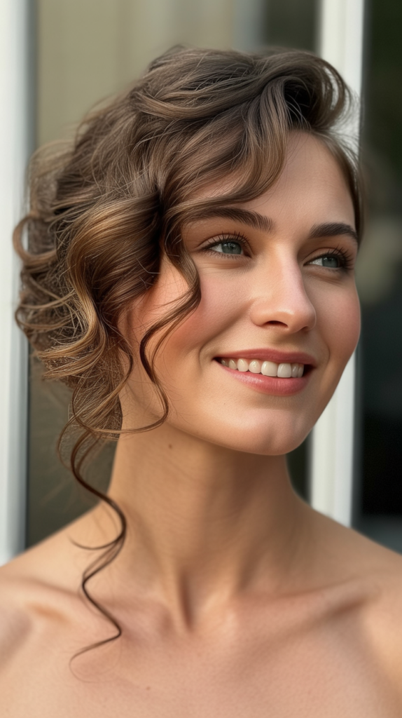 Loose Romantic Curls with Side Gathering