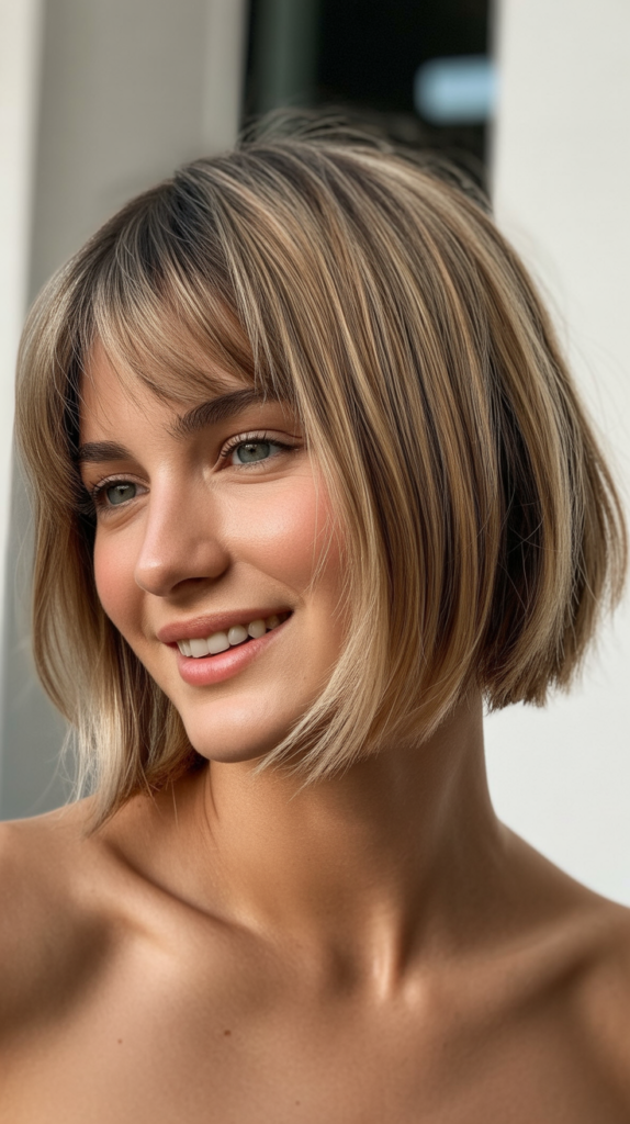 Choppy Bob with Beveled Ends and Full Fringe