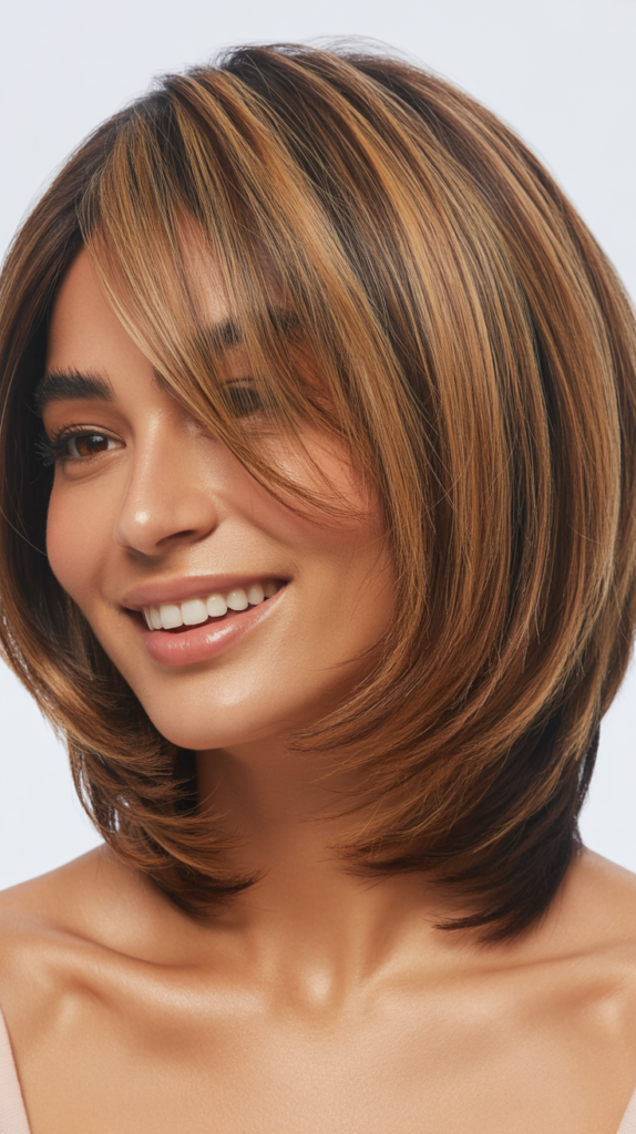  Inverted Bob with Stacked Layers and Peek-a-Boo Highlights