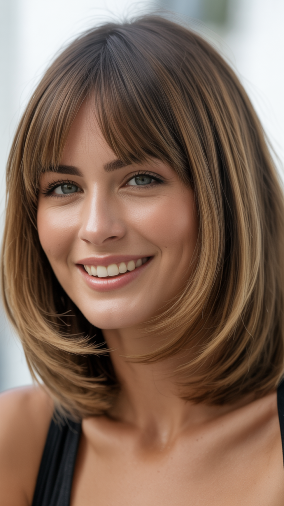 Long Bob with Shaggy Layers and Curtain Bangs