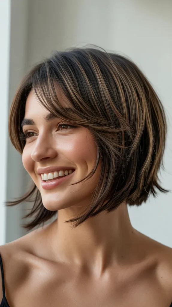 Layered Choppy Bob with Curtain Bangs