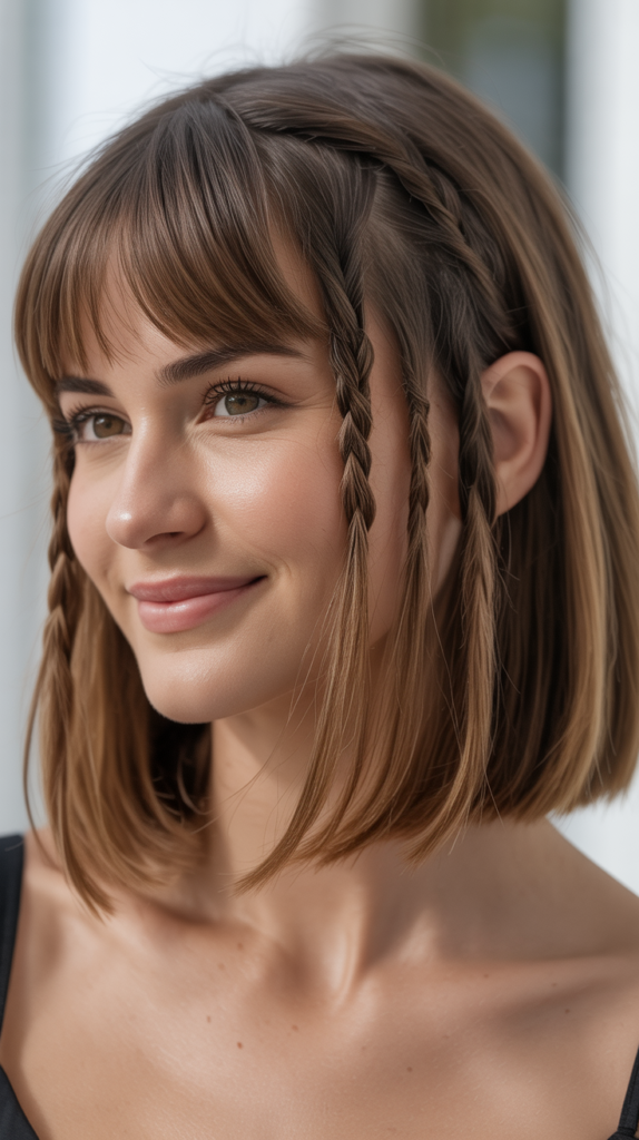 Long Bob with Curtain Bangs and Braided Detail