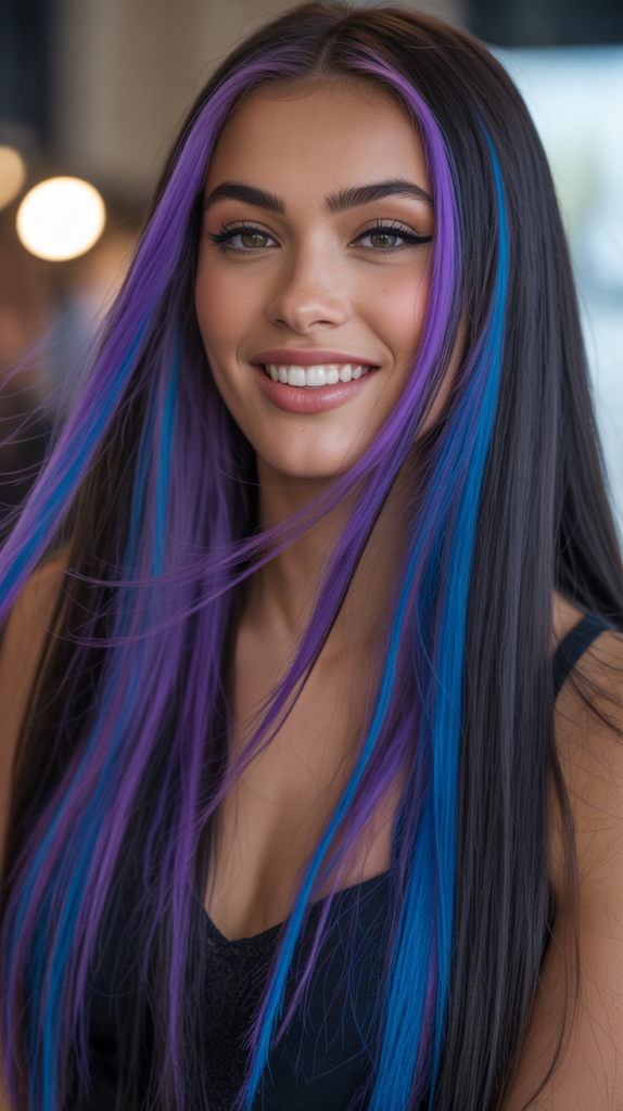 Straight Hair with Colored Extensions