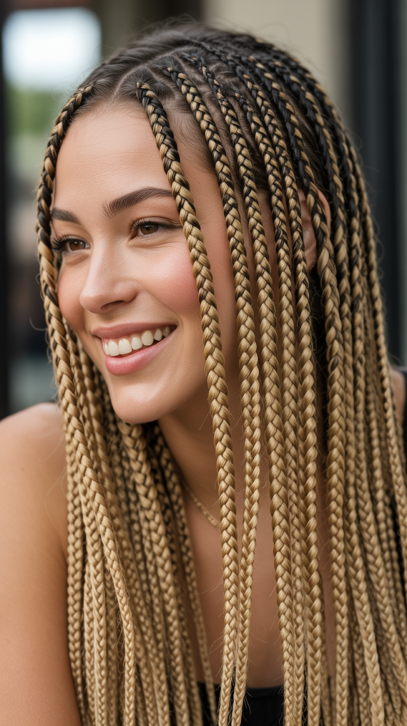 Side Part Knotless Braids with Highlights